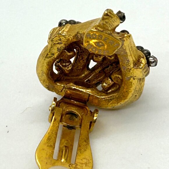 Vintage Gold-Tone Rhinestone Heart Brooch Matching Clip-On Earrings Robert Rose - Picture 16 of 16